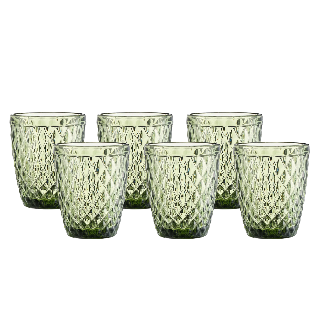 SET X6 VASOS VIDRIO ROMBOS CHAMPAGNE - Roma Home & Deco